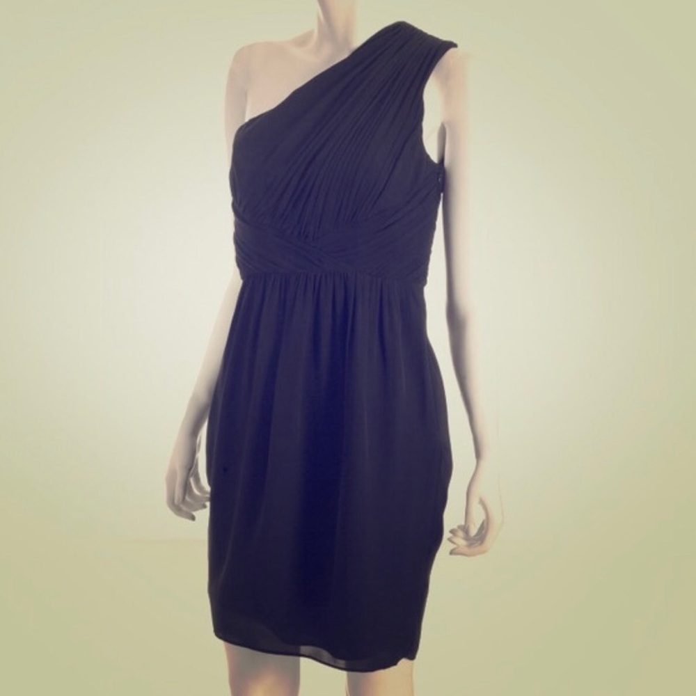 Shoshanna one shoulder black pleated silk dress
